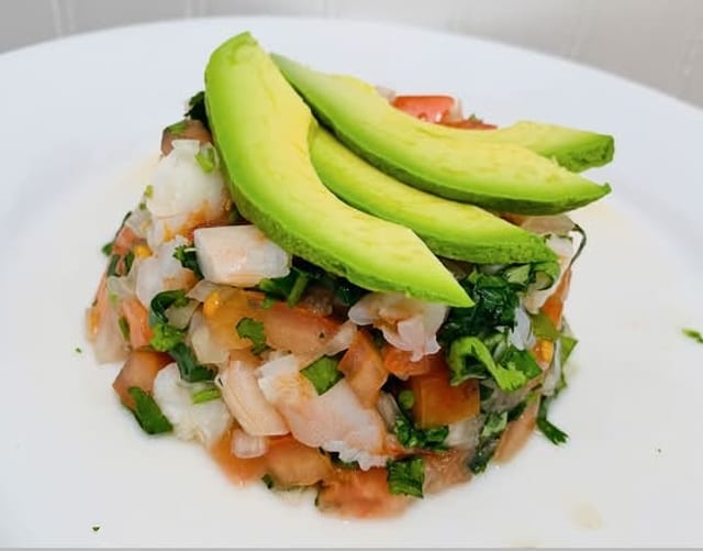 Shrimp Ceviche Tostada.